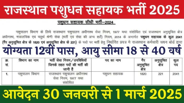 RSSB Pashudhan Sahayak Bharti 2025
